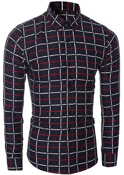 

Vogue Shirt Collar Classic Check Pattern Long Sleeves Men's Slim Fit Shirt, Red