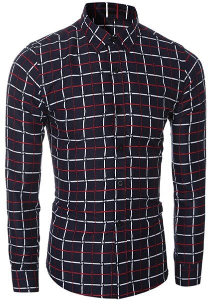 Chemise à manches longues et col de chemise à carreaux classiques pour hommes - Rouge XL