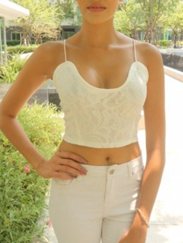 

Noble V-Neck Spaghetti Strap White Crop Top For Women