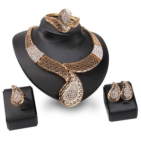Un costume de style simple strass creux Out Collier Bague Bracelet et boucles d'oreilles pour les femmes - d'or ONE-SIZE