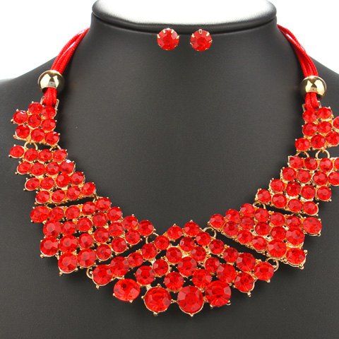 A Suit of Trendy Red Rhinestone Beads Necklace and Earrings For Women - Rouge 