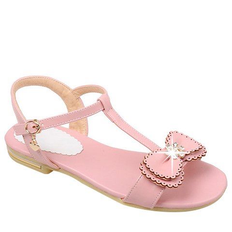 Casual Bowknot and T-Strap Design Women's Sandals - Rose 39
