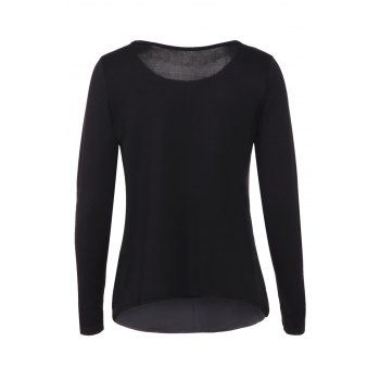 

Graceful Jewel Neck Sequin Splicing Long Sleeve Blouse For Women, Black