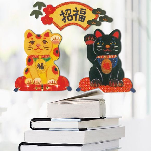 Autocollant Mural élégant Motif Kitten chanceux Pour boutique Showcase Décoration Porte - multicolore 