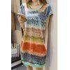 Chic Loose Short Sleeve Scoop Neck Dress For Women - multicolore 3XL
