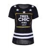 T-shirt Chic manches courtes col rond imprimé étoiles femmes - Noir L