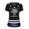 T-shirt Chic manches courtes col rond imprimé étoiles femmes - Noir S