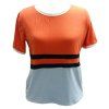 Fashionable Women's Round Neck Short Sleeve Color Block Tee - Tangerine XL