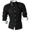 Chemise Manches Longues à Col Rabattu avec Boutons Design Épissure à Rayures pour Hommes - Noir L