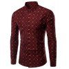 Argyle Pattern Turn-Down Collar Long Sleeve Men's Shirt - Rouge M