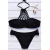 Women's Cut Out Pure Color Halter Backless Bikini Set - Noir S