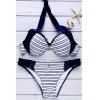 Bikini Set Élégant Halter Neck Striped Lacework embellies femmes - Bleu Violet S