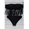 Sexy Solide Couleur Tassel bretelles Ensemble bikini pour les femmes - Noir S