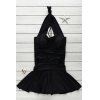 Cute Halter Ruched Solid Color One-Piece Swimsuit For Women - Noir L