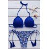 Floral attrayant Imprimer Halter Crochet Bikini Set pour les femmes - Bleu profond S