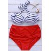 Retro Style Halterneck Striped High-Waisted Bikini Set For Women - Comme Photo M