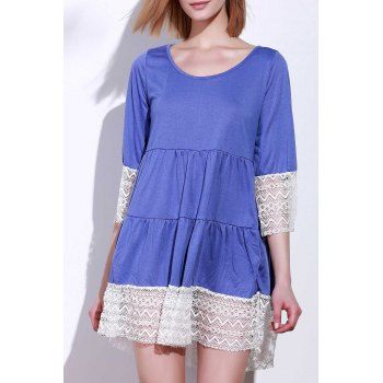 

Casual 3/4 Sleeve U-Neck Loose-Fitting Lace Splicing Women's Dress, Purple