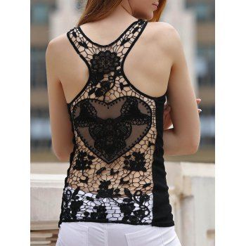 

See-Thru Lace Racerback Tank Top, Black