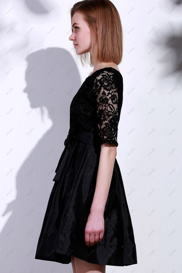 Robe élégante col rond manches moitié bowknot embellies évider Femmes - Noir XL