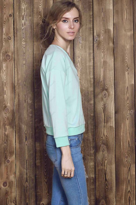 Sweat-shirt Élégant Ample Zippé à Col en V à Manches Longues Pour Femme - Vert M