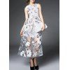 Chic Voile Spliced Sleeveless Jewel Neck Flower Dress For Women - Gris M