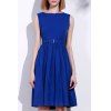 Women's Retro Style Sleeveless Solid Color Dress - Bleu 2XL