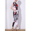 Stylish Women's Jewel Neck Short Sleeve Geometrical Printed Jumpsuit - Blanc S