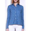 Stylish Stand-Up Collar Long Sleeve Slit Polka Dot Women's Shirt - LIGHT BLUE S