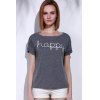 Casual manches courtes avec encolure dégagée Heureux T-shirt de femmes Imprimer - Gris M