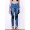 Stylish Mid-Waisted See-Through Lace Embellished Women's Jeans - BLUE/BLACK L