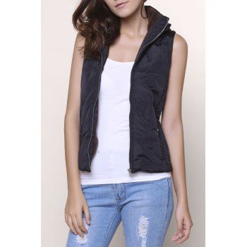 

Stylish Sleeveless Hooded Zip Up Women' Padded Waistcoat, Black