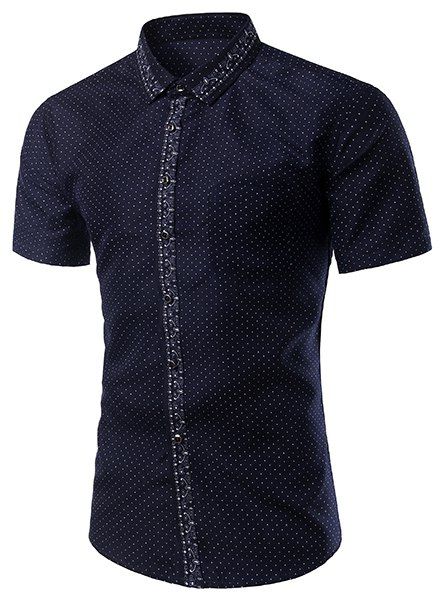 Fashion Turn Down Collar Printing Short Sleeves Shirt For Men - Bleu Violet S