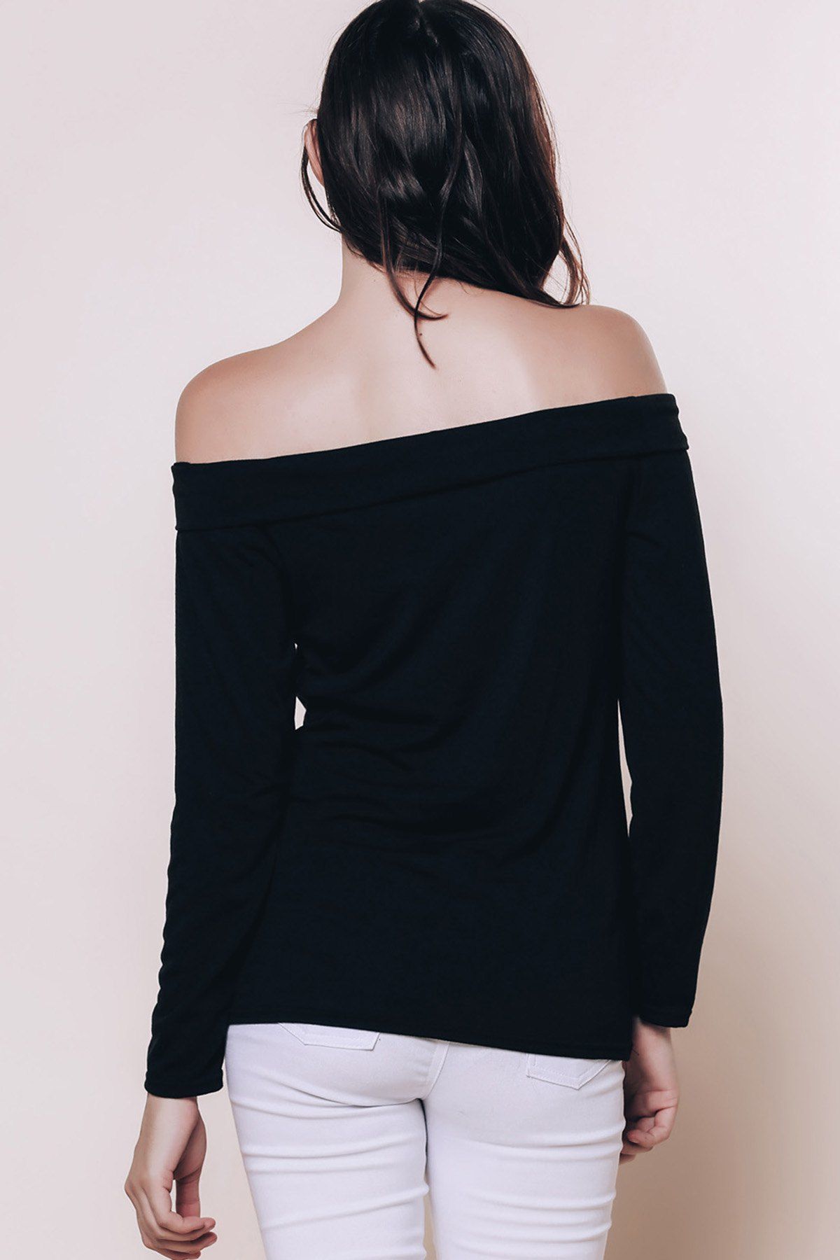 2018 Sexy Black Off The Shoulder Long Sleeve T-Shirt For Women BLACK XL ...