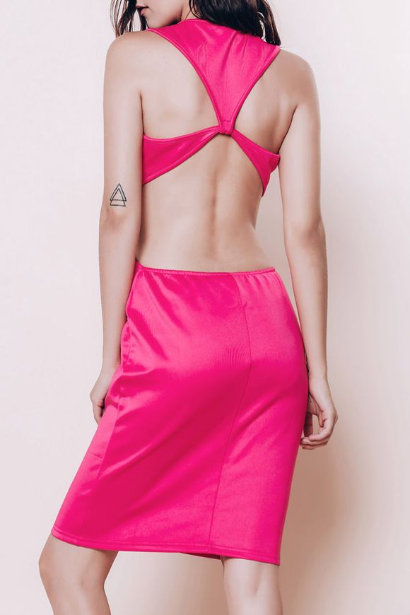 Séduisante Scoop Neck manches détouré massif robe des femmes de couleur - Rose ONE SIZE(FIT SIZE XS TO M)