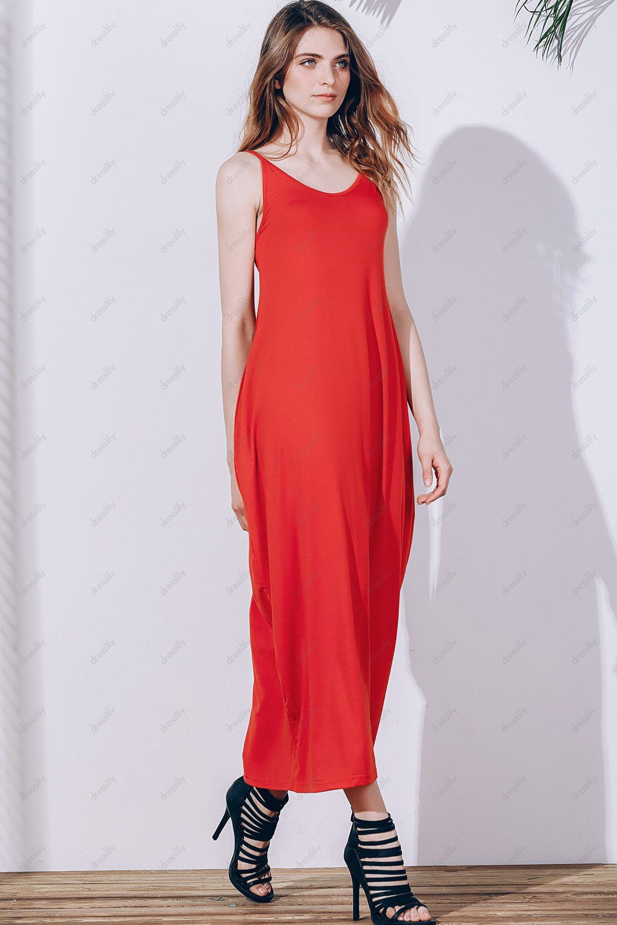 Stylish Spaghetti Strap Solid Color Pocket Design Women's Dress 