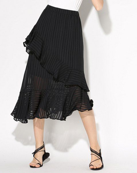 Sweet Solid Color Asymmetric Flounce Women's Skirt - Noir ONE SIZE(FIT SIZE XS TO M)