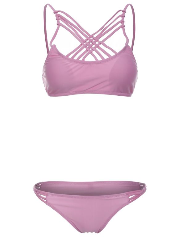 Fashionabkle rose Crossed Strap évider Ensemble bikini pour les femmes - Rose XL