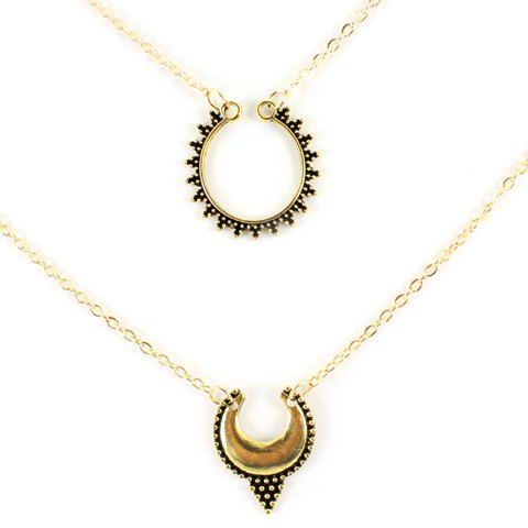 

Multilayered Hollow Out Moon Necklace, Golden
