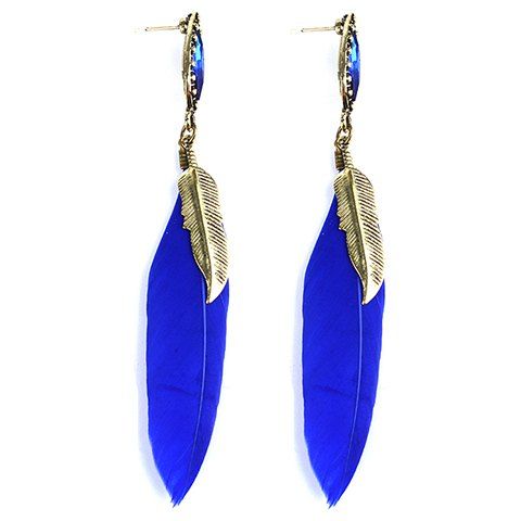 Paire de boucles d'oreilles plume élégante Faux Gem pour les femmes - Bleu Saphir 