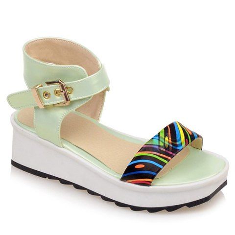 Leisure Platform and Multicolor Design Women's Sandals - Vert clair 34