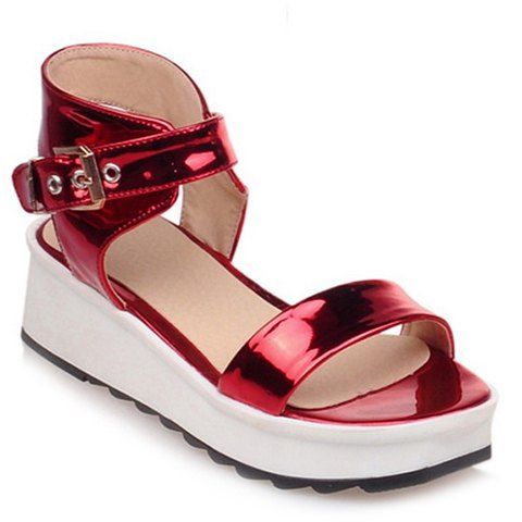 Trendy Solid Colour and Wedge Heel Design Women's Sandals - Rouge 38