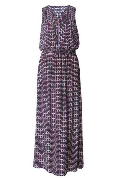 Trendy Printed V Neck Sleeveless Dress For Women - multicolore L