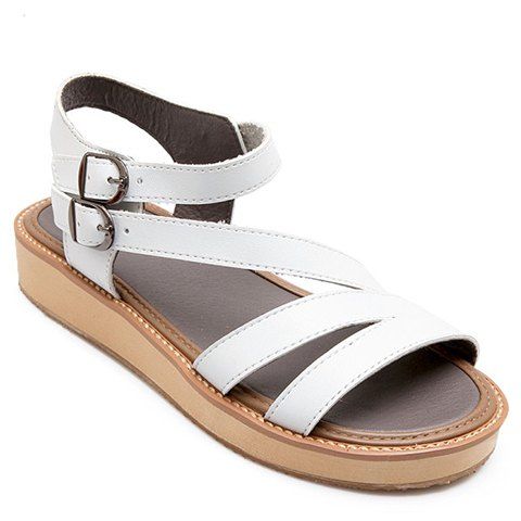 Simple Flat Heel and Double Buckle Design Women's Sandals - Blanc 38