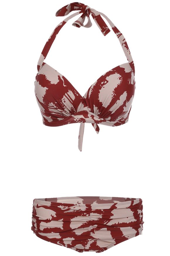 Simple Women's Halter Printed Bikini Set - Rouge 4XL