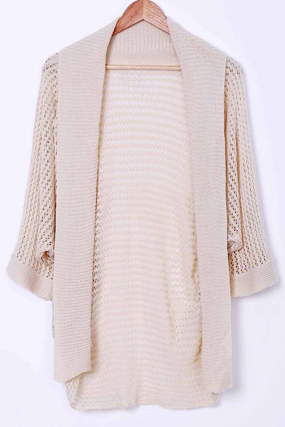 Cover-Up élégant col manches longues évider tricotés femmes - Abricot ONE SIZE(FIT SIZE XS TO M)
