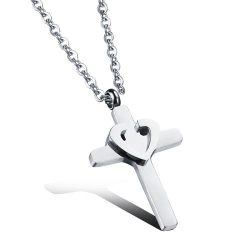 Charming Cross Heart Necklace For Women - Argent 