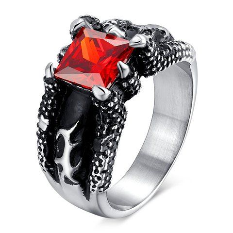 Punk Style Faux Ruby Titanium Steel Ring For Men - Rouge ONE-SIZE