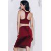 Alluring Sleeveless Round Neck Solid Color Crop Top + High-Waisted Skirt Women's Twinset - WINE RED S