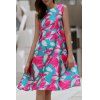 Stylish Flower Print Slash Neck Sleeveless Dress For Women - Vert S