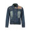 Stylish Turn-down Collar Slimming Five-Pointed Star and Stripes Print Destroy Wash Long Sleeves Men's Denim Jacket - Bleu M